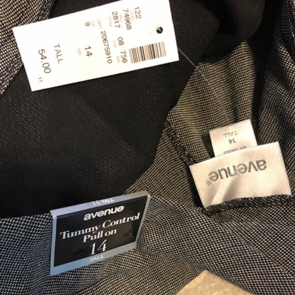 Avenue Black white Pull On Dress Pants 14 Tall Tummy Control tiny checks - Picture 14 of 14